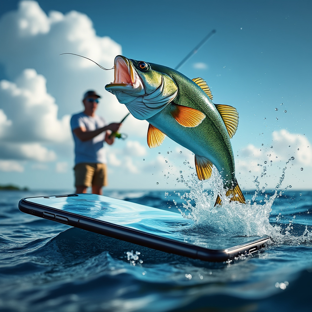 Fish jumping out of phone